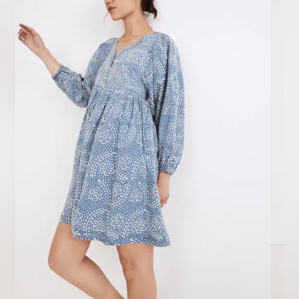 Madewell Bubble Sleeve Button Front Mini Dress - Picture 1 of 6